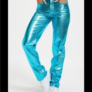 Good American Blue Metallic Faux Leather Pants
